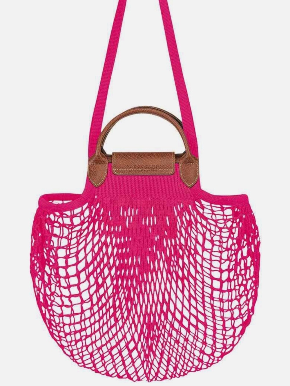 Longchamp le pliage Pink Mesh Tote Shoulder Bag with Brown Trim. LIKE NEW! Big - Picture 2 of 4